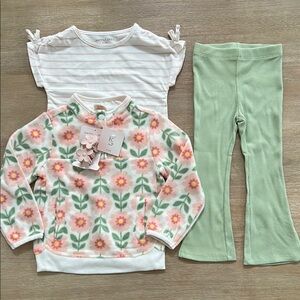Happily Grey Toddler Girl 4 Piece Set Fleece Shirt Leggings Clip 3T